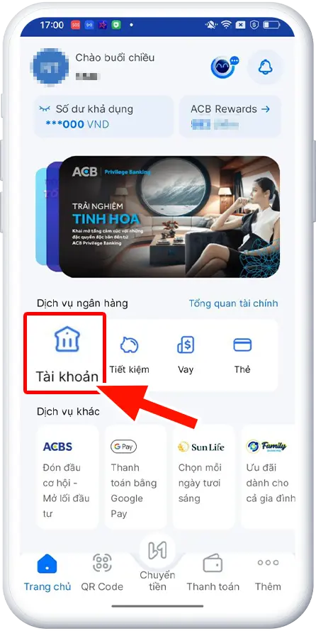 Bước 1 : Tại Trang chủ >> Chọn mục Tài Khoản